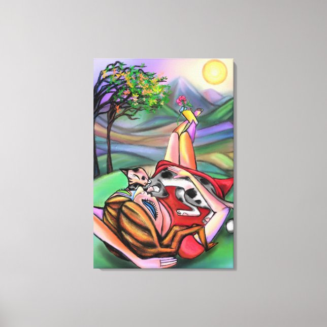 Fille et chat dans la nature Impression sur toile  (Recto)