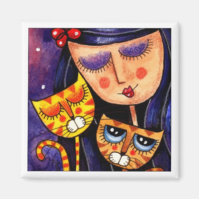Fille et chats gingembre - Magnet 2 (Devant)
