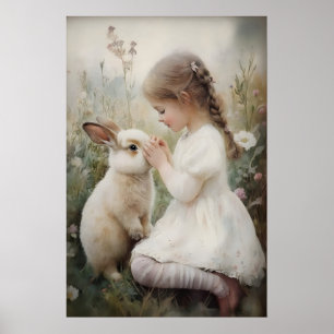 Fille et lapin Impression de lapin de Pâques, Vill