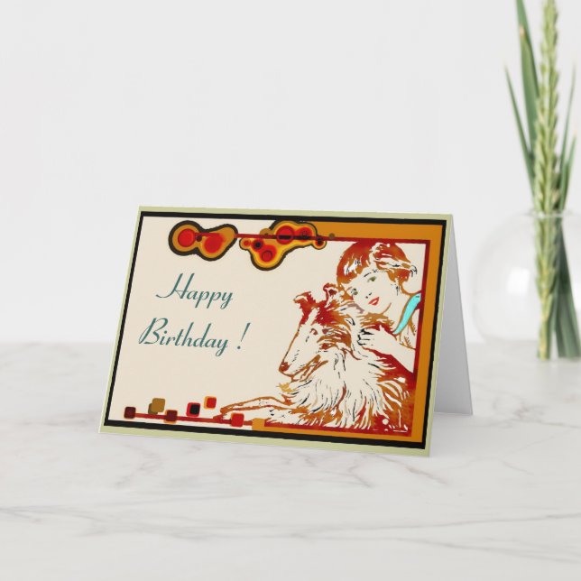 Fille et sa carte d'anniversaire de Sheltie (Devant)