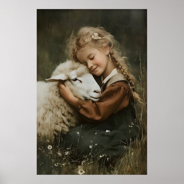 Fille étreint une impression de mouton, nurserie d (Devant)