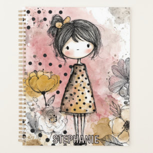 Fille Fantaisiste Aquarelle aux Accents Floraux (1