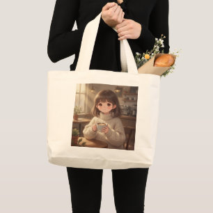 Fille Fantaisiste avec Sac Cabas à Café