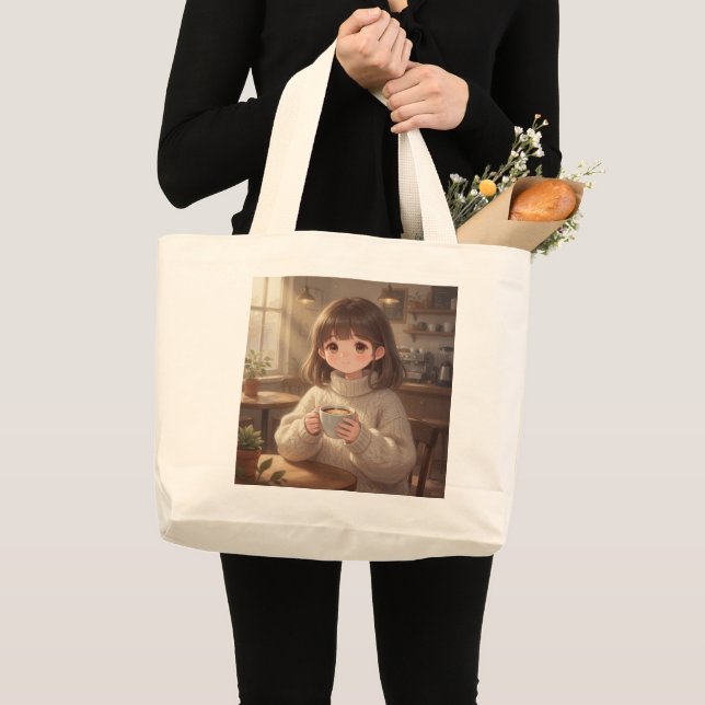 Fille Fantaisiste avec Sac Cabas à Café (Devant (produit))