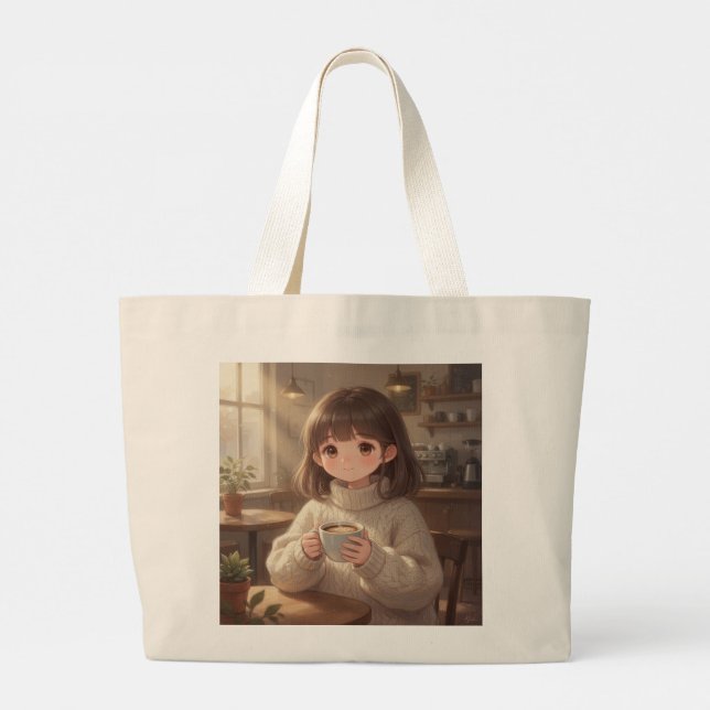 Fille Fantaisiste avec Sac Cabas Café (Dos)