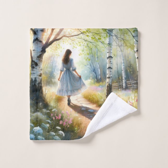 Fille Fantaisiste Dançant à Travers une Forêt de B (Gant de toilette)