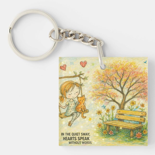 Fille Fantaisiste et Chat Orange Porte-Clés de Jar (Devant)