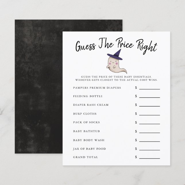 Fille Fantôme Baby shower Devinez Le Prix (Devant / Derrière)