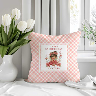 Fille Fée Caprice Coussin de Naissance Fleurie Ros