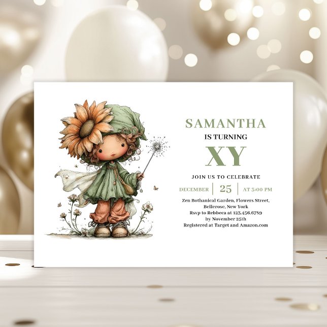Fille Fée Caprice Invitation Anniversaire Vert Pas (Whimsy Fairy Girl Birthday Pastel Green Invitation)
