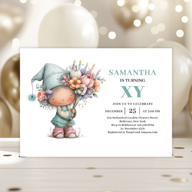 Fille Fée Capricieuse 8e Anniversaire Invitation M (Whimsy Fairy Girl 8th Birthday Magical Cute invitation)