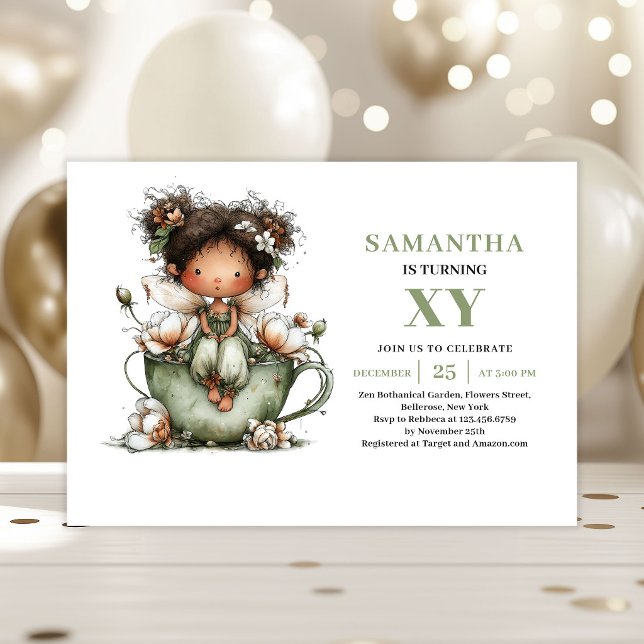 Fille Fée Capricieuse Invitation Végétale pour le  (Whimsy Fairy Girl 4th Birthday Greenery Invitation)