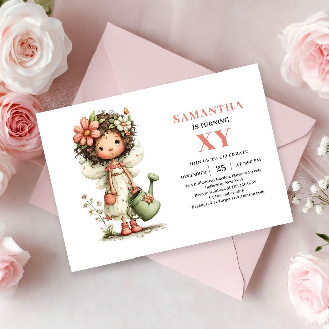 Fille Fée Magique 3ème Anniversaire Invitation Fle (Magical Fairy Girl 3rd Birthday Pink Floral invitation)