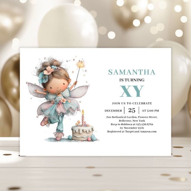 Fille Fée Mignonne 3e Anniversaire Invitations Fan (Cute Fairy Girl 3rd Birthday Whimsy Pastel invitation)