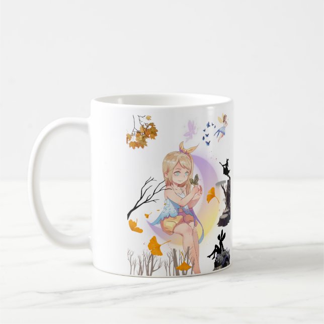 Fille Fée Mignonne avec Papillon & Cerf Mug en Cér (Gauche)