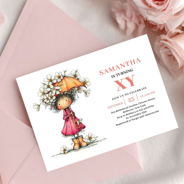Fille Fée Rêveuse 1er Anniversaire Invitations Ros (Dreamy Fairy Girl 1st Birthday Blush Pink invitation)