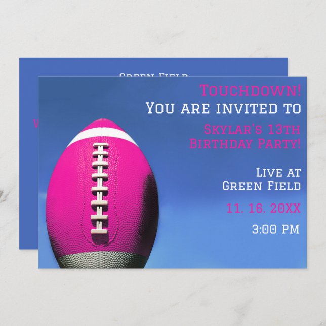 Fille Fête Pink Football Anniversaire Invitation (Devant / Derrière)