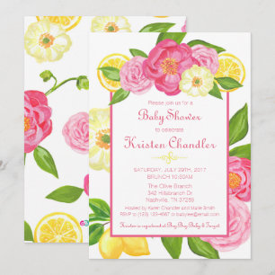 Fille Floral Garden Baby shower citron Invitation