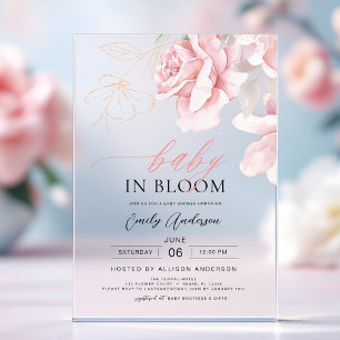 Fille Florale Rose Pâle Bébé en Fleur Invitation B