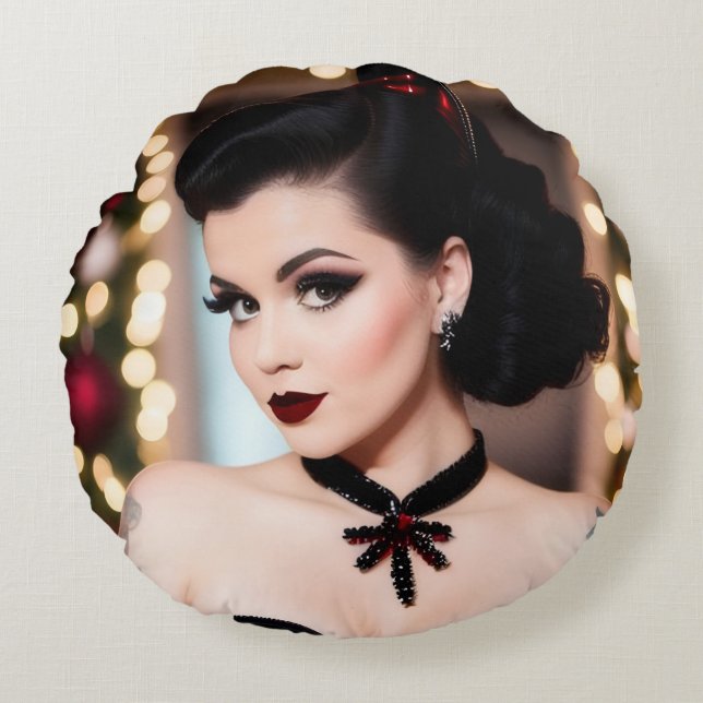 Fille gothique de Noël Coussin rond jeté (Devant)