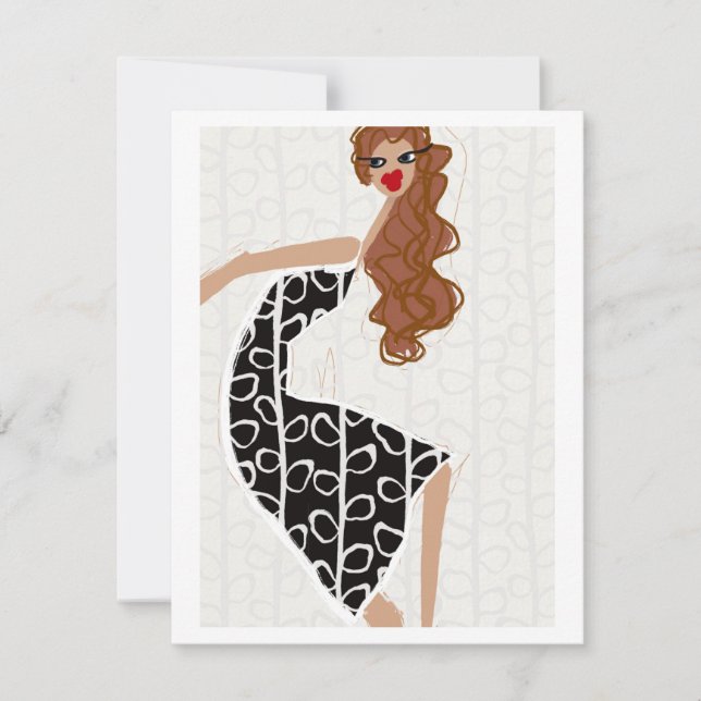 Fille heureuse dansant carte d'art de mode noir et (Devant)