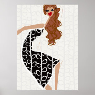 Fille Heureuse Danse Affiche Mode Noir Blanc