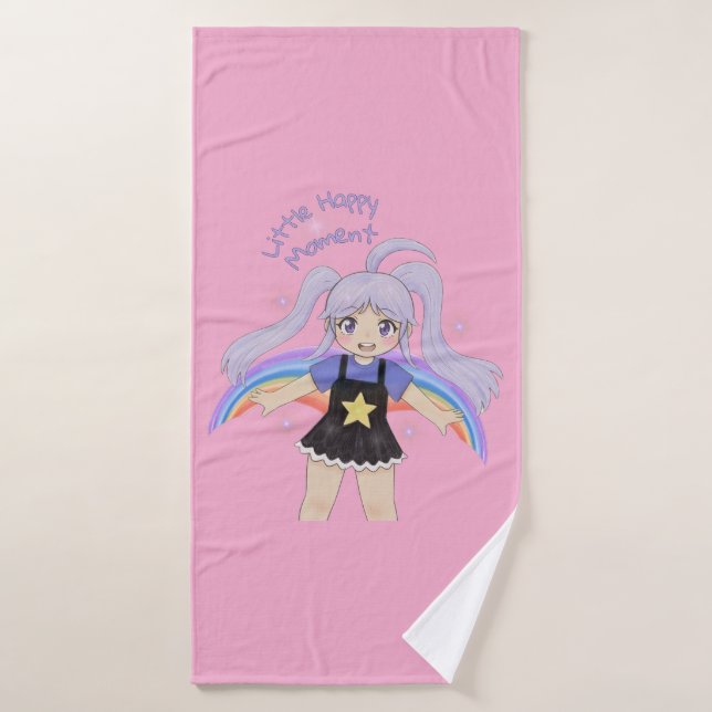 Fille Heureuse Illustration Dessinée à la Main – P (Serviette de bain)