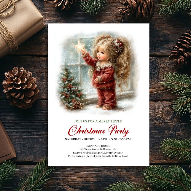Fille heureuse scène hivernale Invitation classiqu (Happy Winter Scene Girl Classic Christmas Invite

)