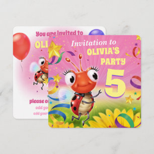 Fille invitation de fête d'anniversaire 5 ans