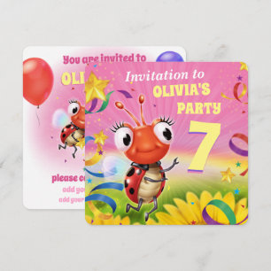 Fille invitation de fête d'anniversaire de 7 ans