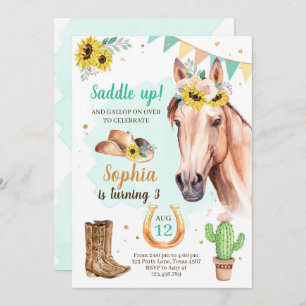 Fille Invitation Fille Cheval Fleurs de soleil Ble