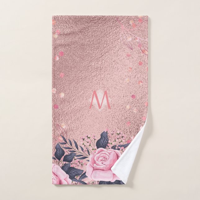 Fille jamais ROSEGOLD Bleu rose Floral MONOGRAS (Serviette à main)