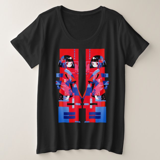 Fille japonaise abstraite moderne – Kimono géométr (Design devant)