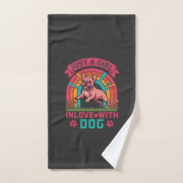 Fille juste amoureuse du chien Bouledogue français (Serviette à main)