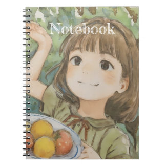 Fille Kawaii avec cahier spirale de fruits