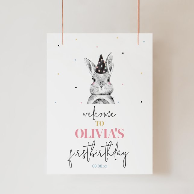 Fille Lapin Lapin Affiche de bienvenue de fête d'a (Créateur téléchargé)