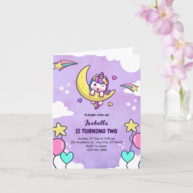Fille Licorne Deux Invitation Anniversaire Violett (Orchidée)
