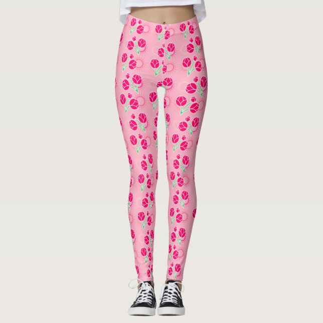 Fille Lotus rose Fleur Flore Pattern Leggings (Devant)