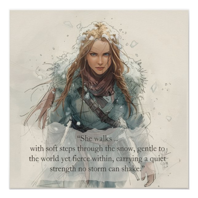 Fille marchant dans la neige – Affiche Inspirante (Devant)