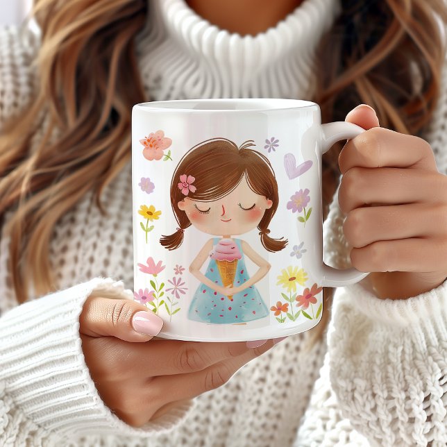 Fille mignonne avec Mug de crème glacée (Créateur téléchargé)
