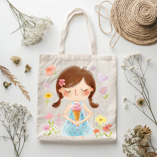 Fille mignonne avec Sac fourre-tout de crème glacé