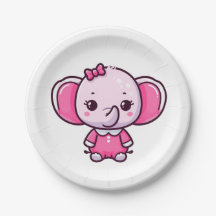Fille Mignonne Bébé Éléphant Rose Assiette En Papi