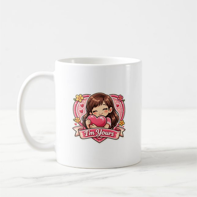 Fille mignonne étreignant un mug à cœur (Gauche)