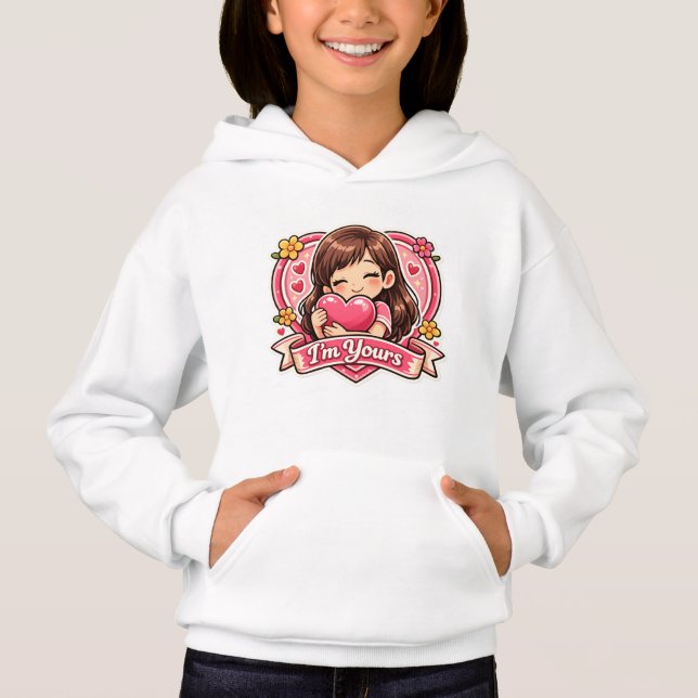 Fille mignonne serrant un sweat-shirt à cœur (Devant)