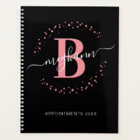 Fille moderne rose noir Script Monogramme