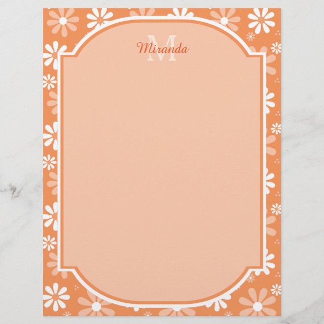 Fille Monogramme mignon Orange Daisy Fleurs et nom (Devant)