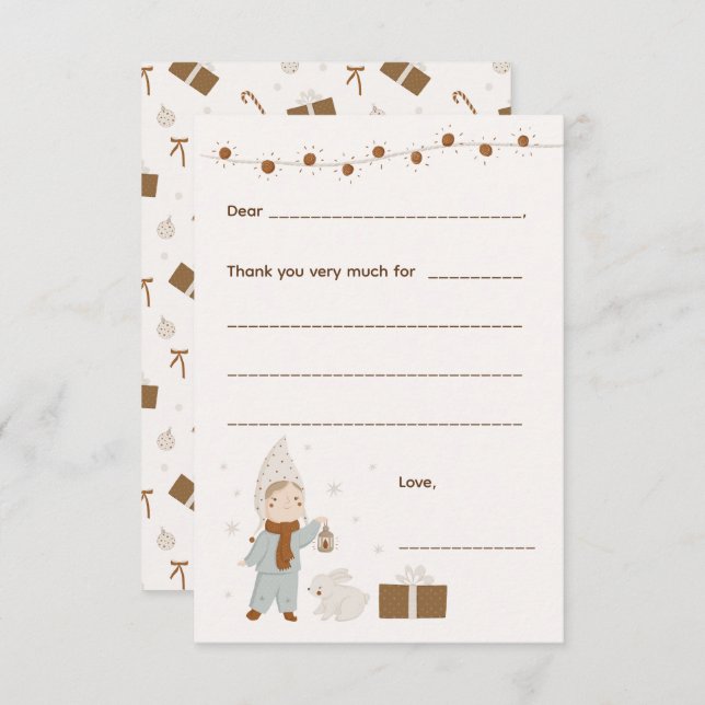 Fille Noël Merci note, remplir la carte (Devant / Derrière)