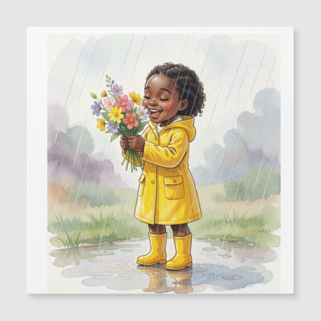 Fille noire sous la pluie tenant des fleurs – Douc (Devant)