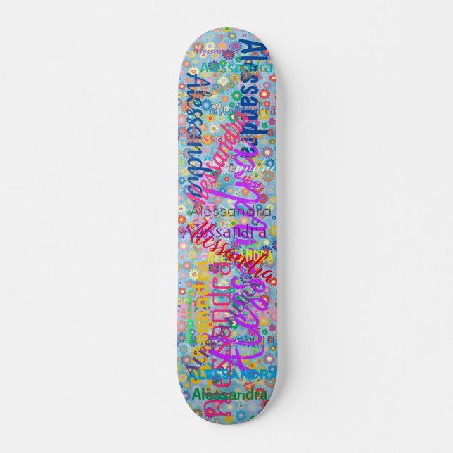 Fille Nom Collage Skateboard avec Fleurs (Devant)