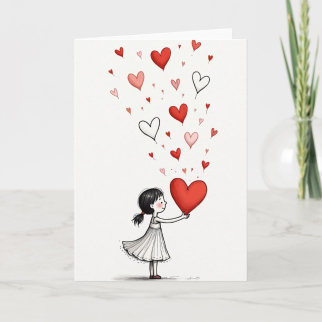 Fille offre une carte de coeurs d'amour (Devant)